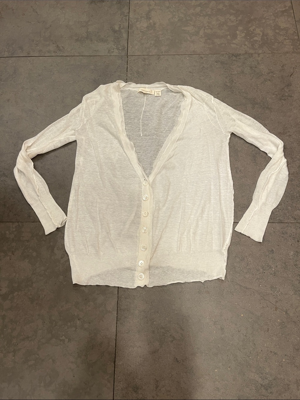 Inhabit Paper Thin Lightweight White Button-Down Women's Cardigan Sweater
